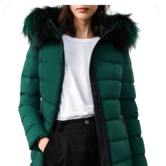 Mackage 'CALLA-X' Emerald Green Down Jacket with Fox Fur Trim Size Medium - Picture 4 of 9